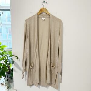 J. Jill Tan Linen Long Cardigan Sweater Size Medium
